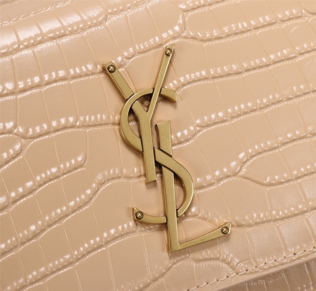 Sa1nt Lau*nt Sunset Medium Chain Bag In Crocodile Embossed Shiny Apricot 22Cm 442906Dnd0N9207
