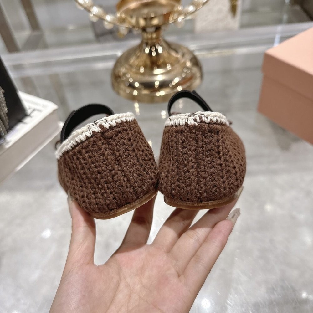 M1um1u Crochet Knit Ballerina Shoes Cocoa Ivory 5F138E 2Cq2 F0Cms F 005
