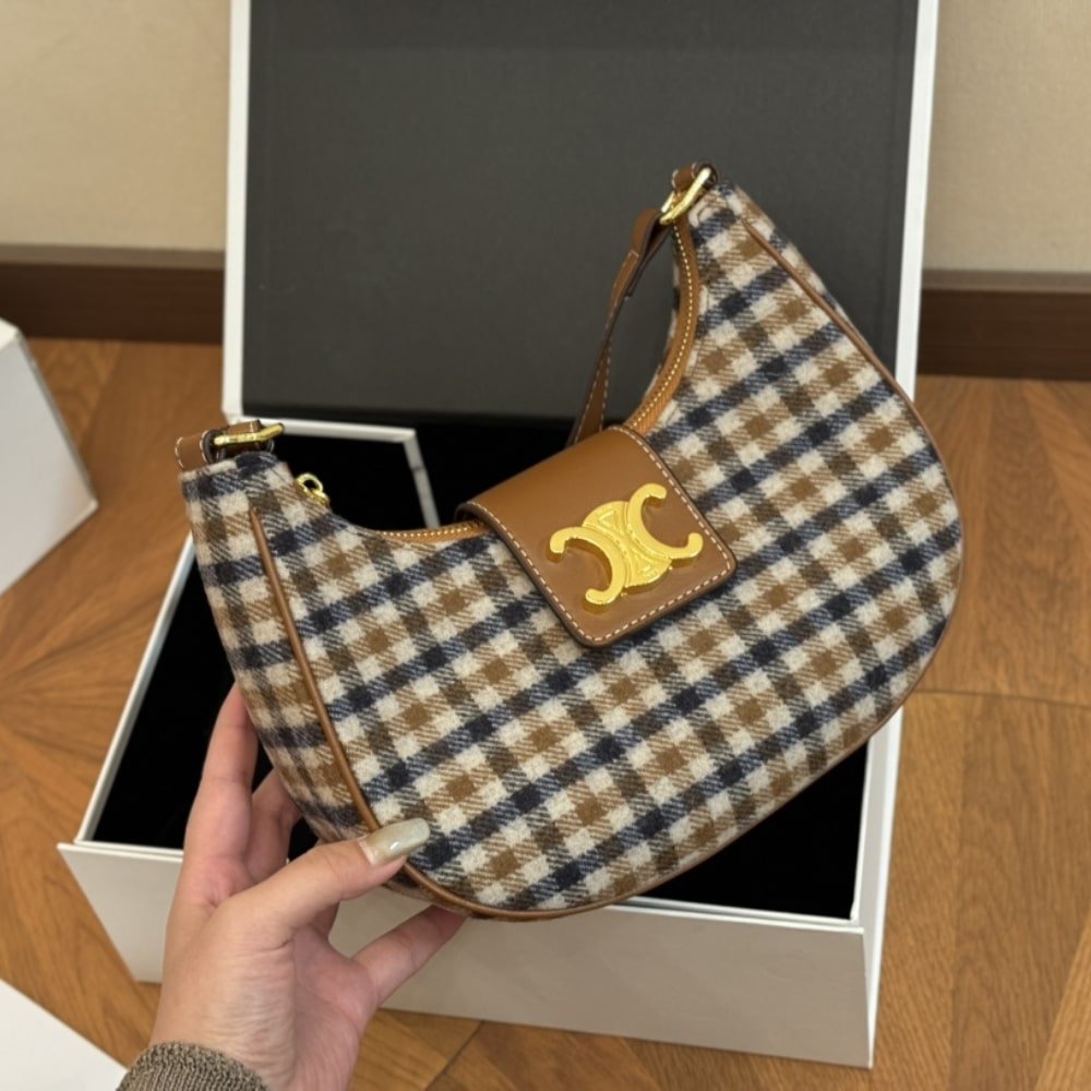 Ce1i*e Ava Triomphe Bag In Tartan Textile And Calfskin Medium 24Cm 114492Fyd 14Ml