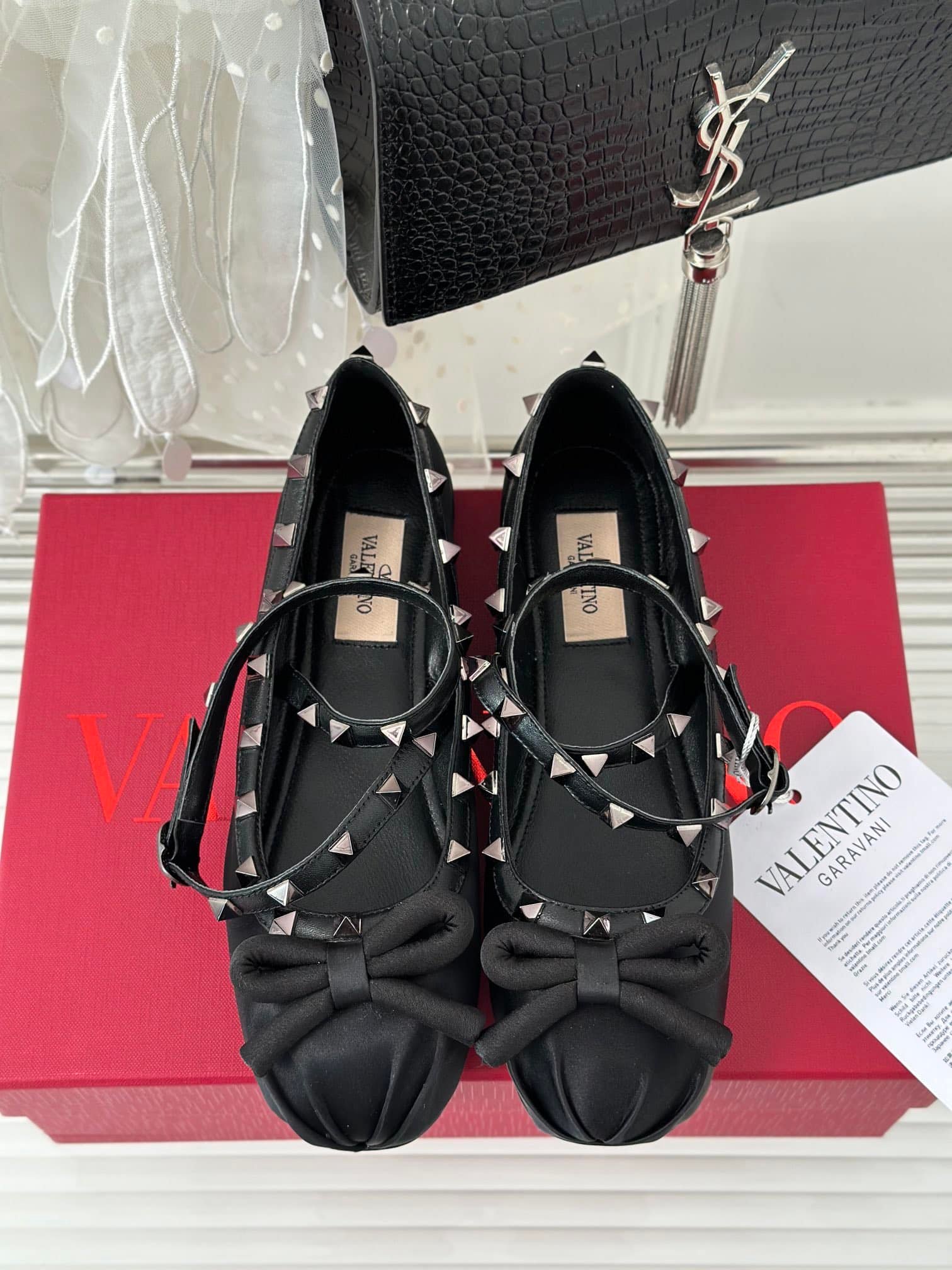 Va1e*ntin0 Garavani Rockstud Satin Ballerinas With Tone On Tone Studs Black 3W2S0Hb6Eql 0No