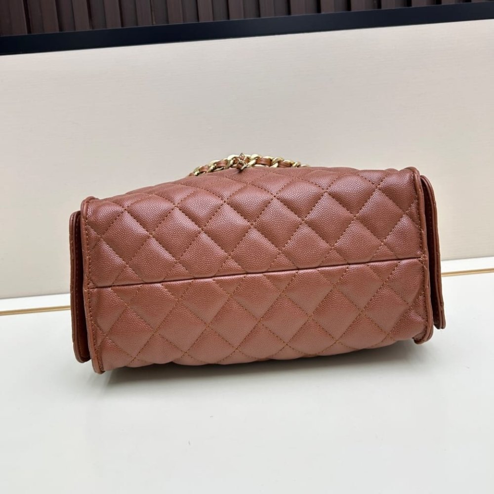 Ch**el 25 Small Handbag Grained And Gold Tone Metal Brown 26Cm As5293 B20304 U1192