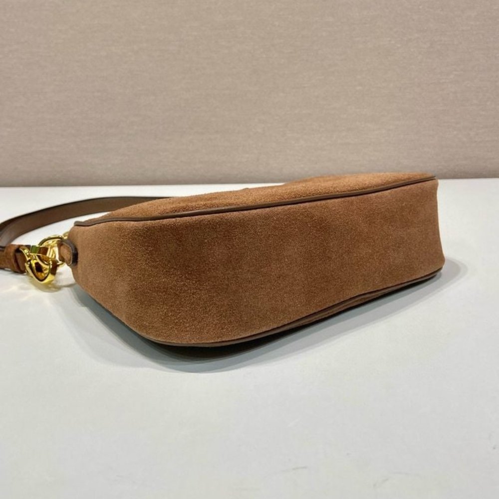 Pra*a Re Edition Mini Suede Bag Dark Brown 28Cm 1Bc204 2C4S F0324 V Qoo