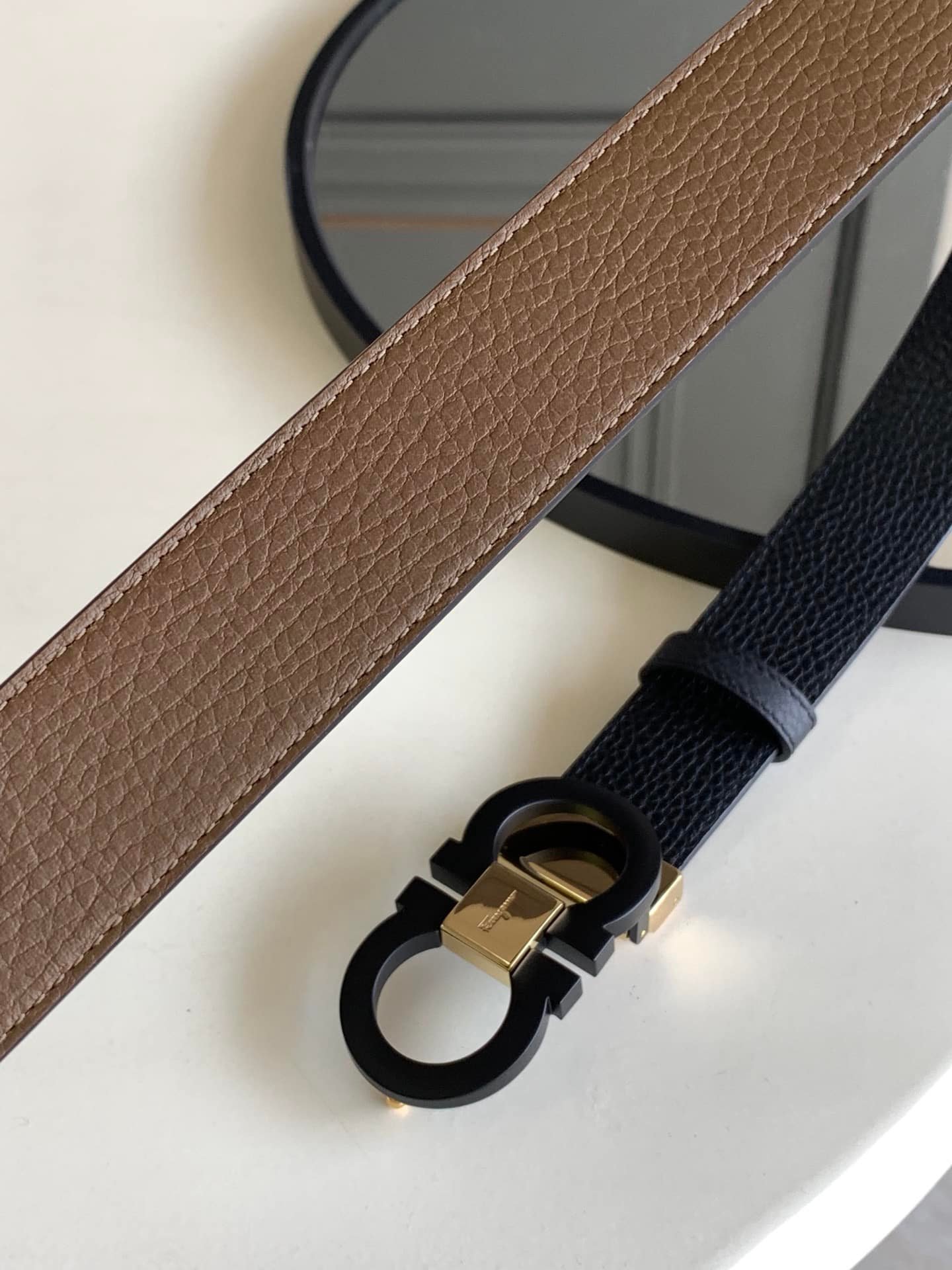 Salvatore Ferragamo Reversible And Gancini Belt Black 3.5Cm