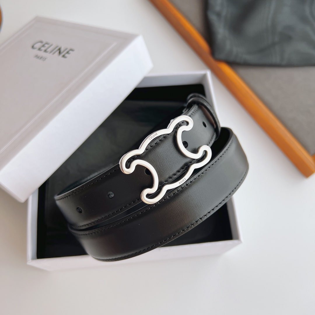 Ce1i*e Small Triomphe Black Belt In Natutal Calfskin Gold Metal 2.5Cm