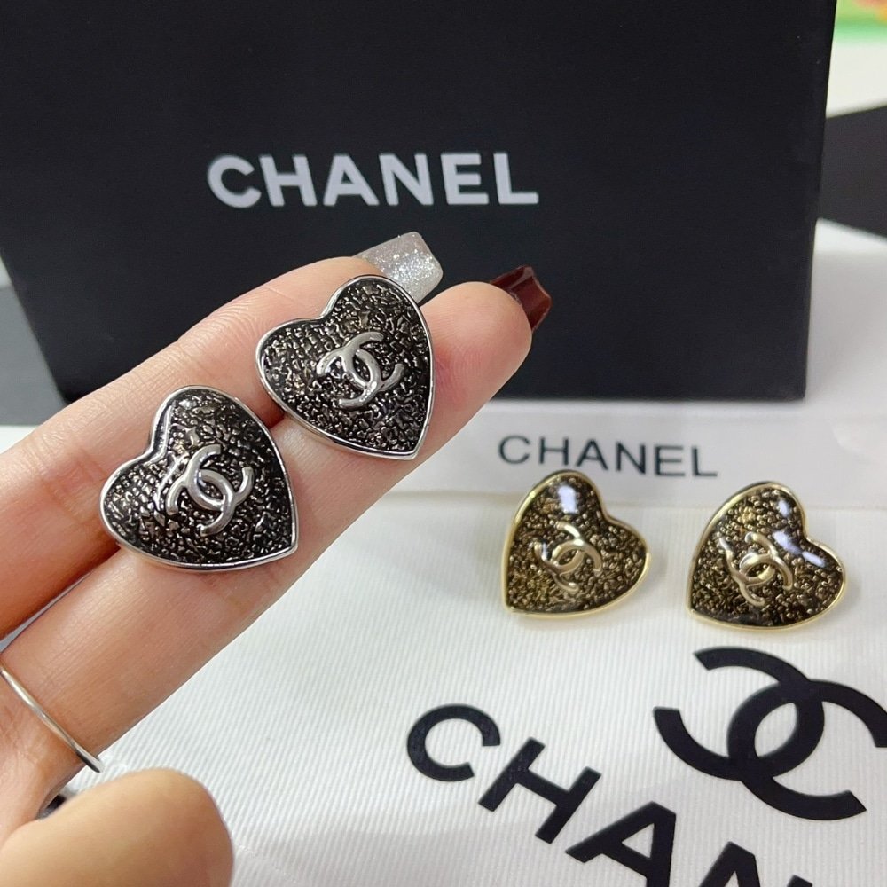 Ch**el Stud Earrings Silver And Black