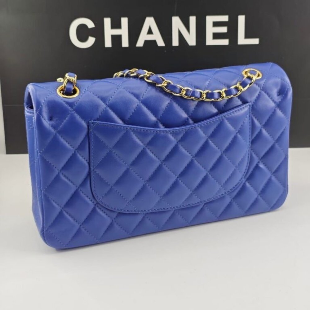 Ch**el Classic Medium Flap Navy And Gold 25Cm