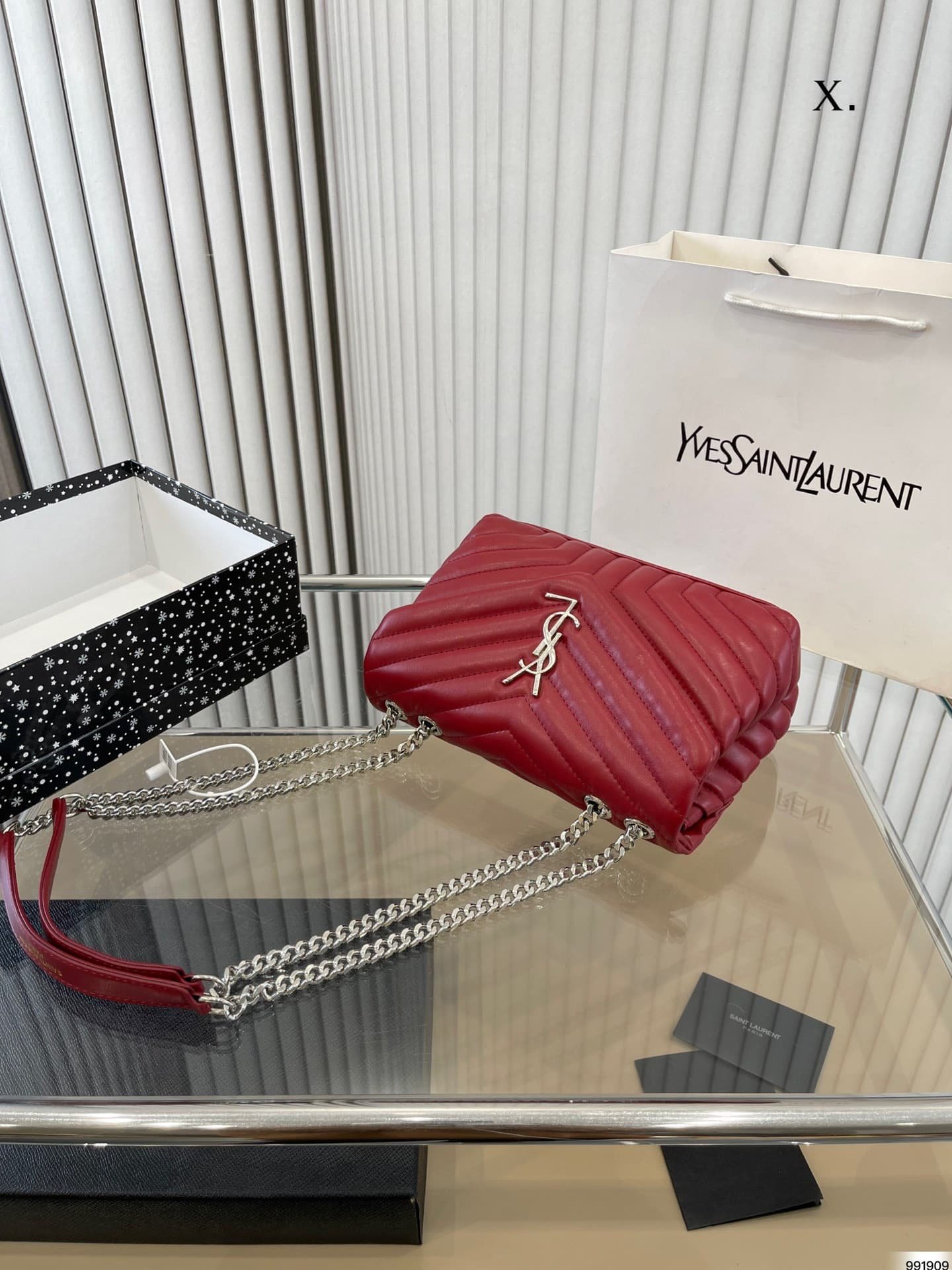 Sa1nt Lau*nt Loulou Small Chain Bag In Quilted “Y” Leather Wine Red