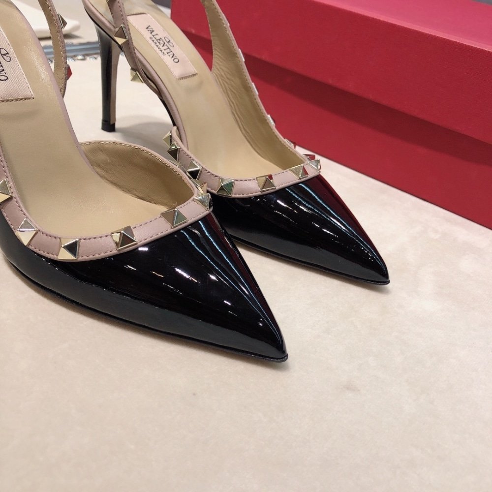 Va1e*ntin0 Garavani Rockstud Patent Leather Strap Pump Black