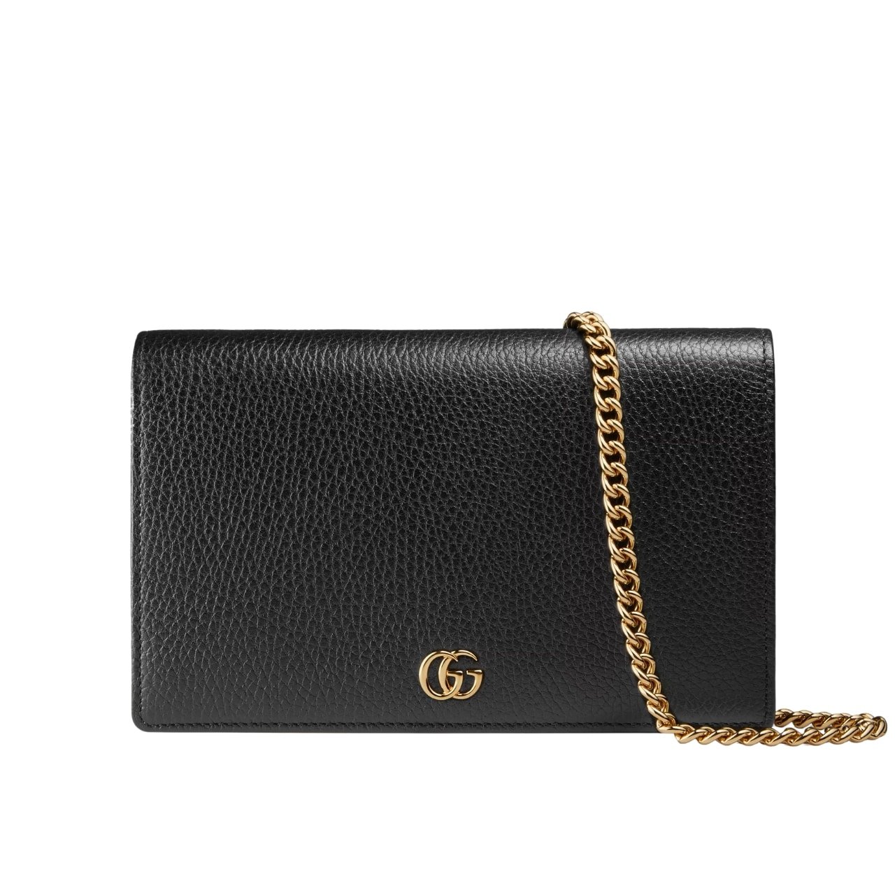 Gvc*1 Gg Marmont Wallet On Chain Black Leather 20Cm 497985 Cao0G 1000