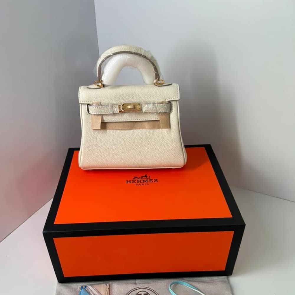 H**me5 Mini Kelly Bag Epsom White Gold Hardware 20Cm
