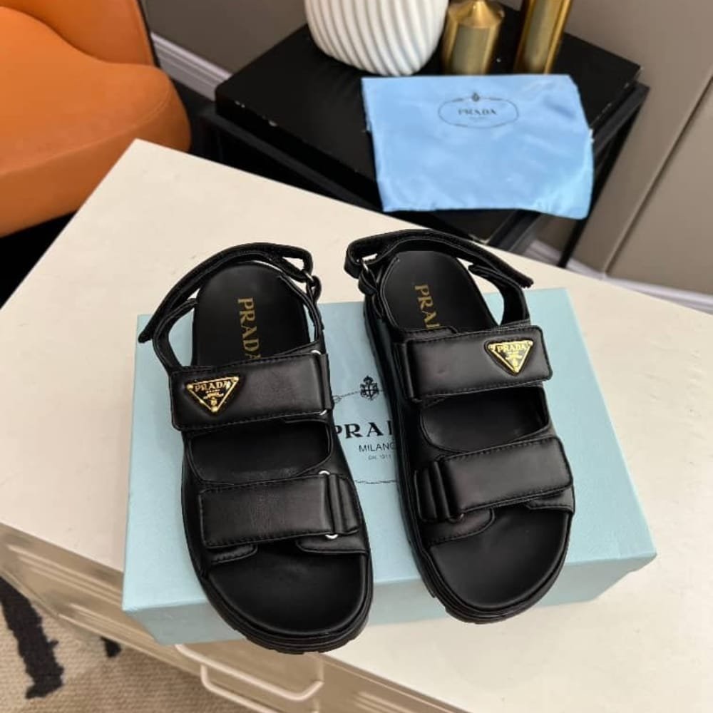 Pra*a Flat Nappa Leather Sandals Black 1X416N 038 F0002 F 020