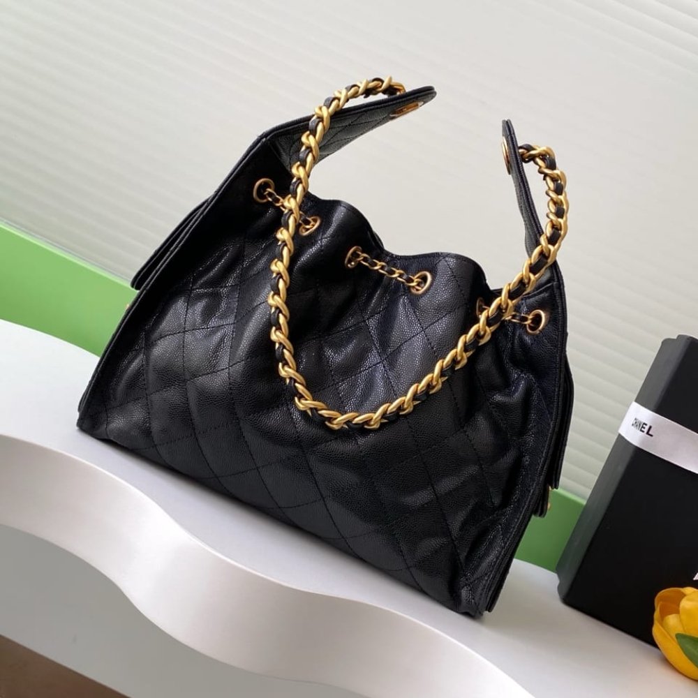 [S*per Vip 1:1] Ch**el 25 Small Handbag Grained And Gold Tone Metal Black 26Cm As5293 B20304 94305