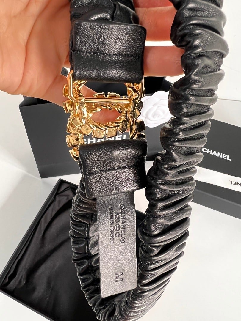Ch**el Women’S Cc Gold Belt With Pearls 30Mm