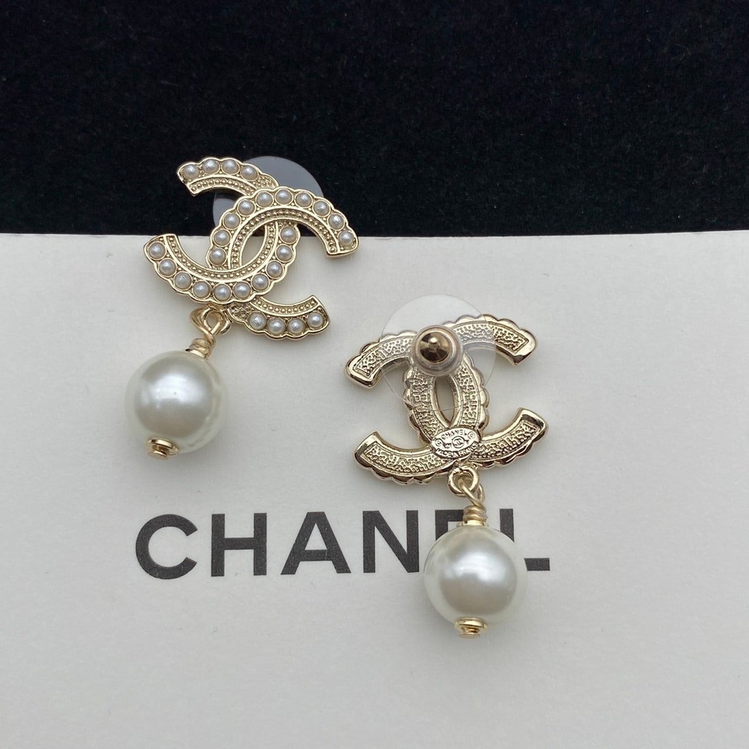 Ch**el Cc Pearl Gold Earrings