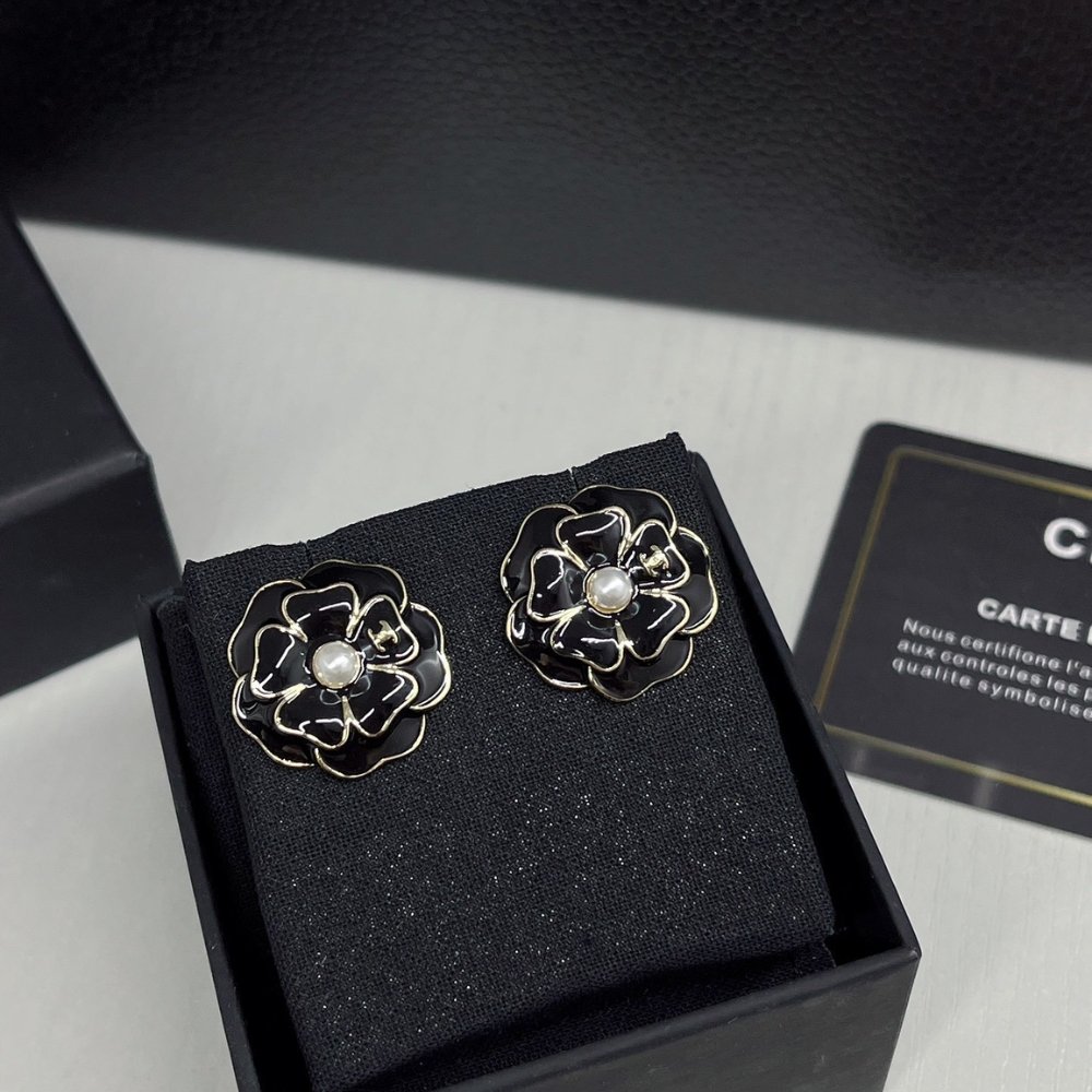 Ch**el Camellia Earrings Black