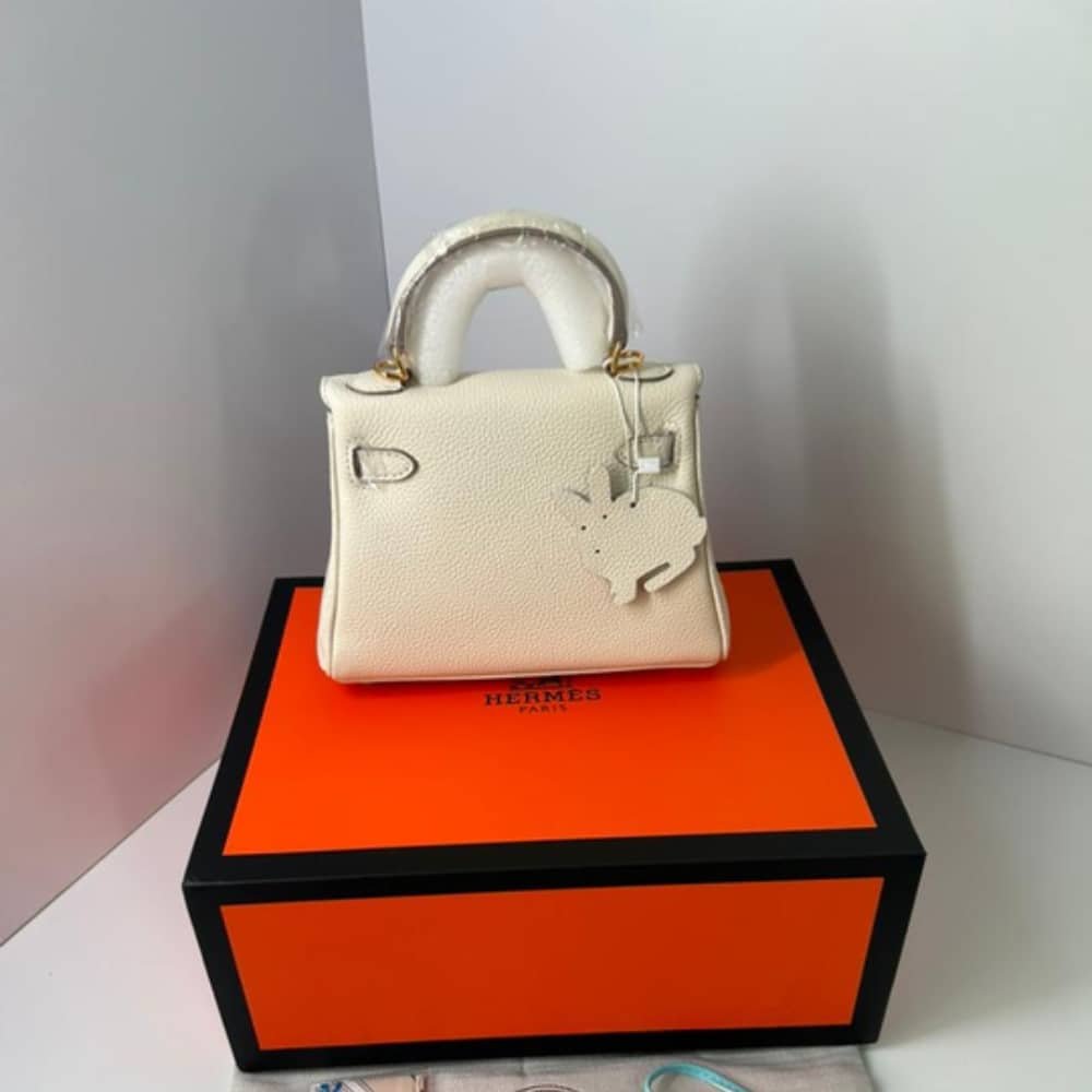 H**me5 Mini Kelly Bag Epsom White Gold Hardware 20Cm
