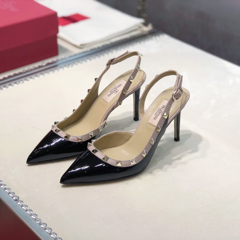 Va1e*ntin0 Garavani Rockstud Patent Leather Strap Pump Black