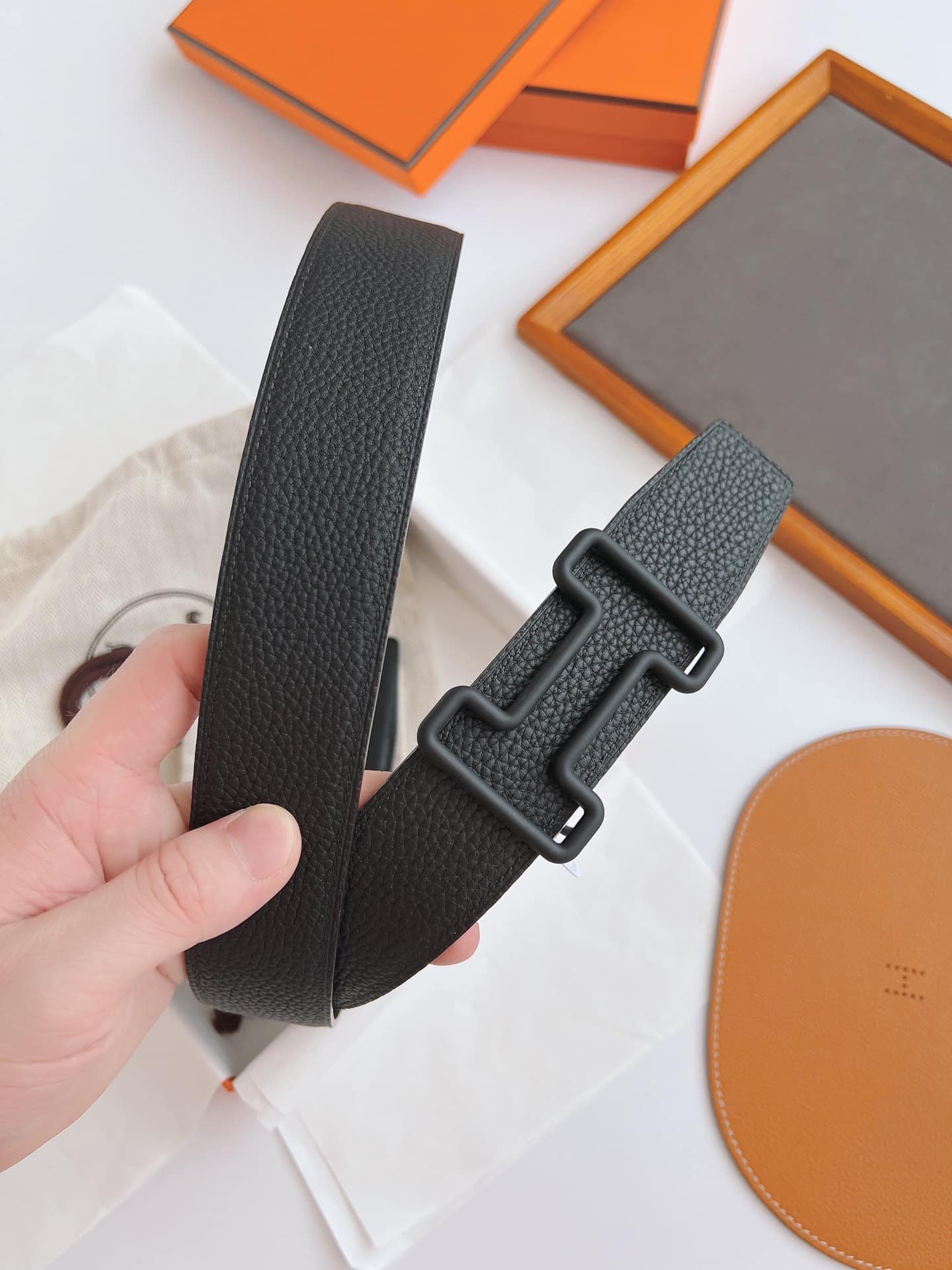 H**me5 Leather Belt With H Buckle Black 38Mm
