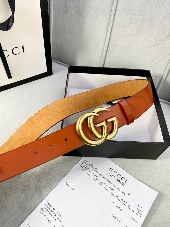 Gvc*1 Gg Marmont Gold Logo Belt Brown