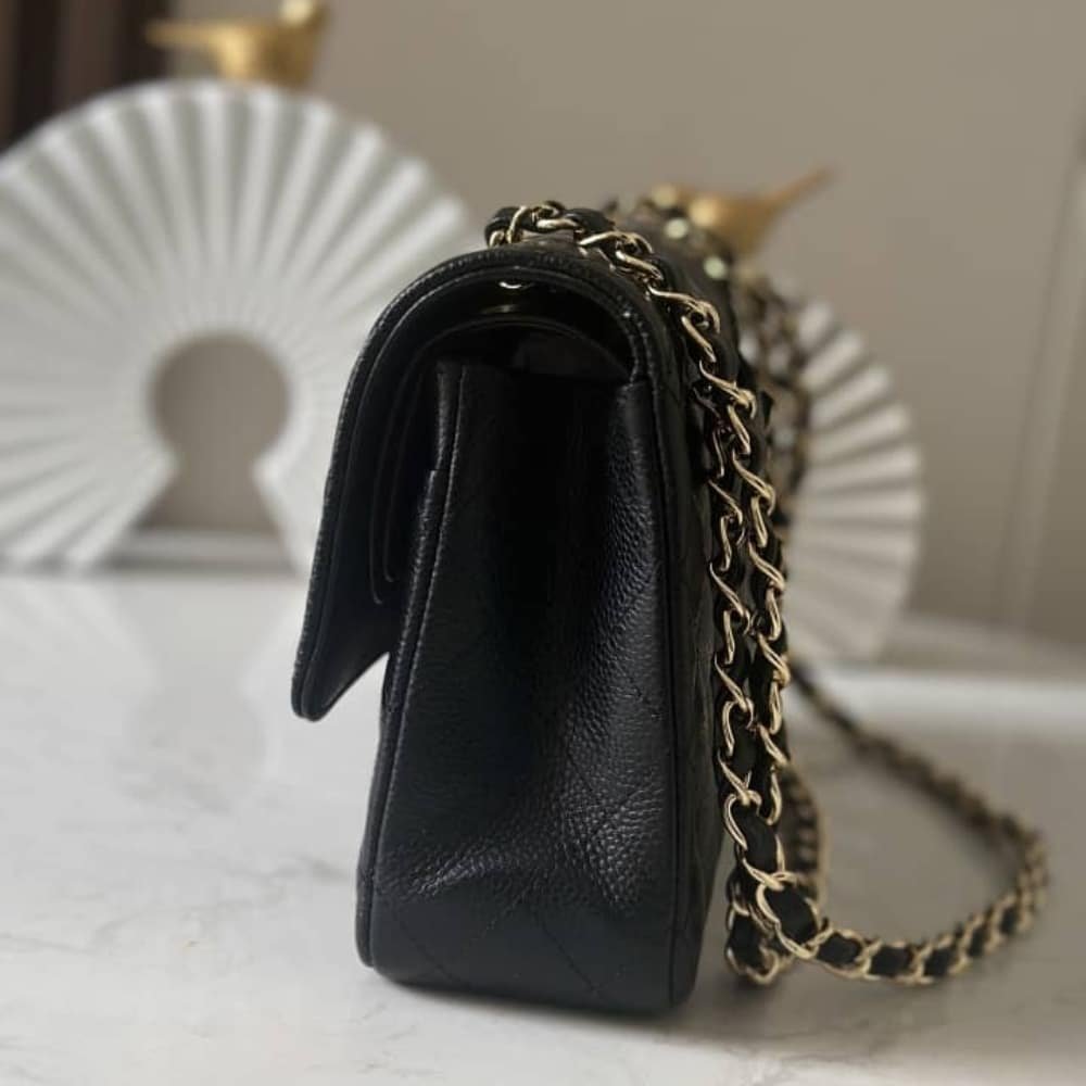 [S*per Vip 1:1] Ch**el Medium Classic Handbag Grained And Gold Tone Metal Black 25Cm A01113 Y01864 C3906