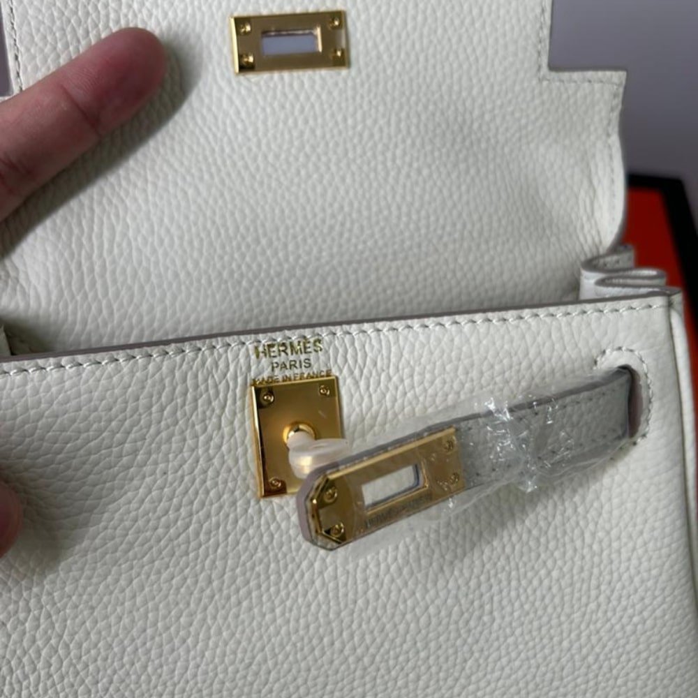 H**me5 Mini Kelly Bag Epsom White Gold Hardware 20Cm
