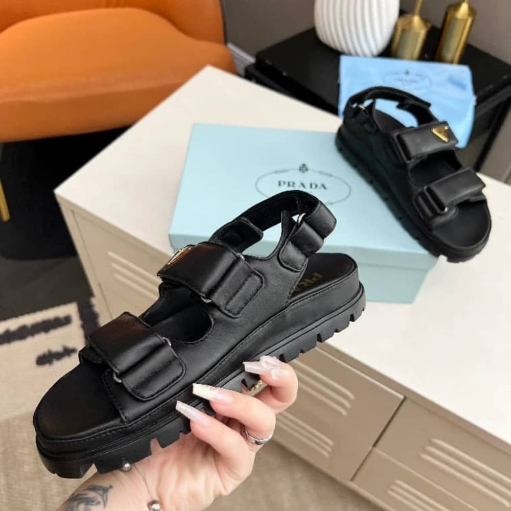 Pra*a Flat Nappa Leather Sandals Black 1X416N 038 F0002 F 020
