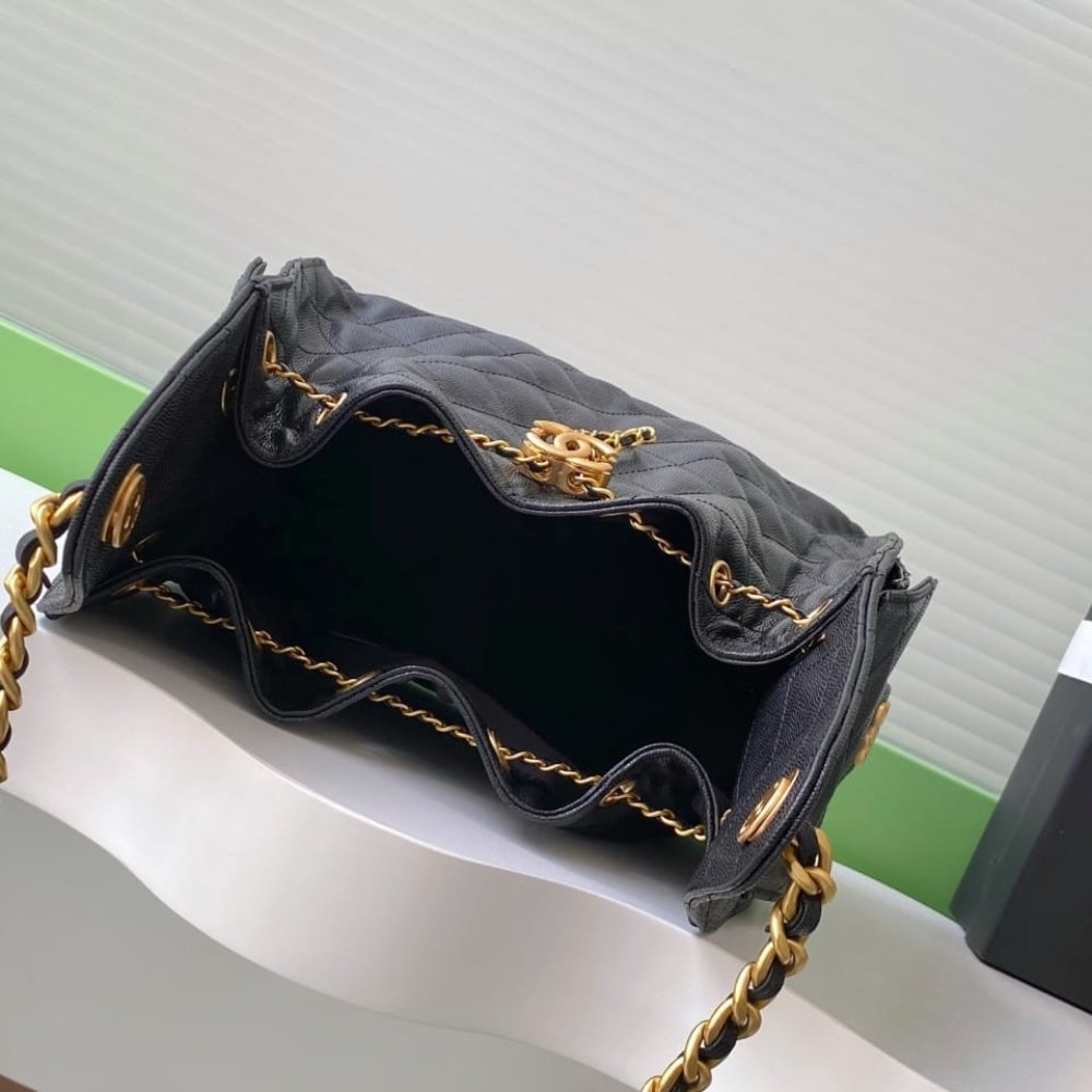 [S*per Vip 1:1] Ch**el 25 Small Handbag Grained And Gold Tone Metal Black 26Cm As5293 B20304 94305