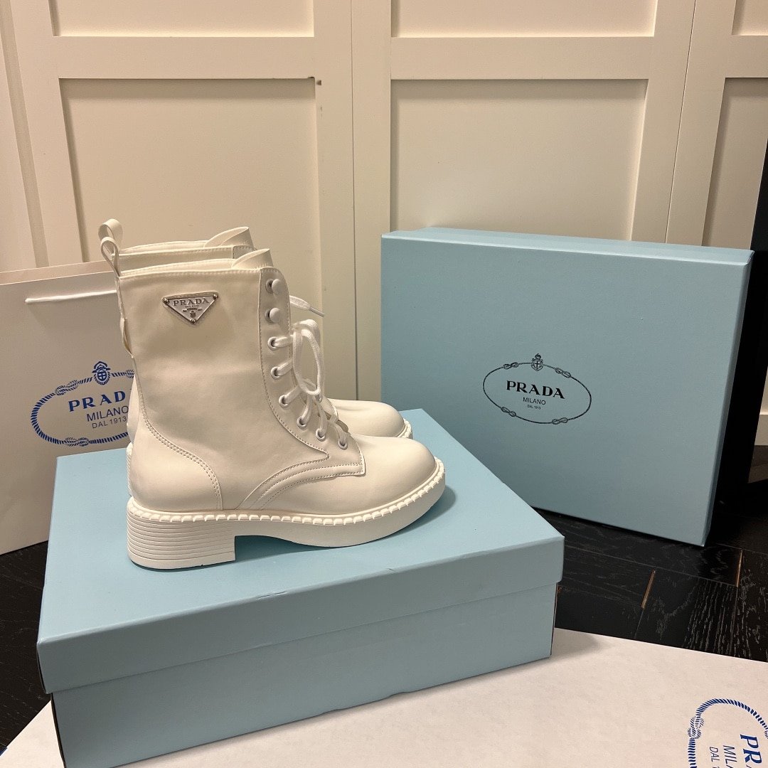 Pra*a Brushed Leather Abd Re Nylon Boots Creme 1T782M 3Lf7 F0F24 F B050