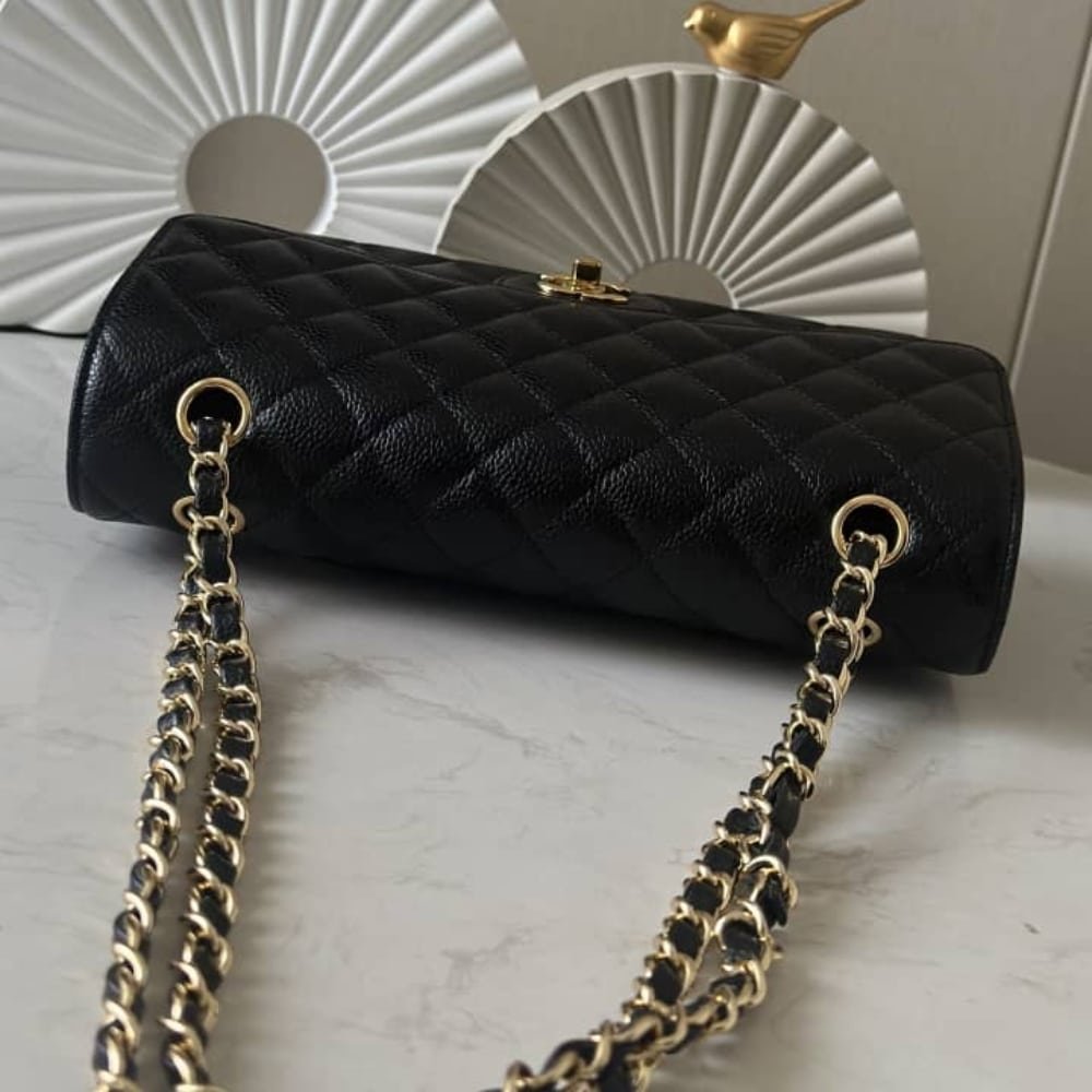 [S*per Vip 1:1] Ch**el Medium Classic Handbag Grained And Gold Tone Metal Black 25Cm A01113 Y01864 C3906