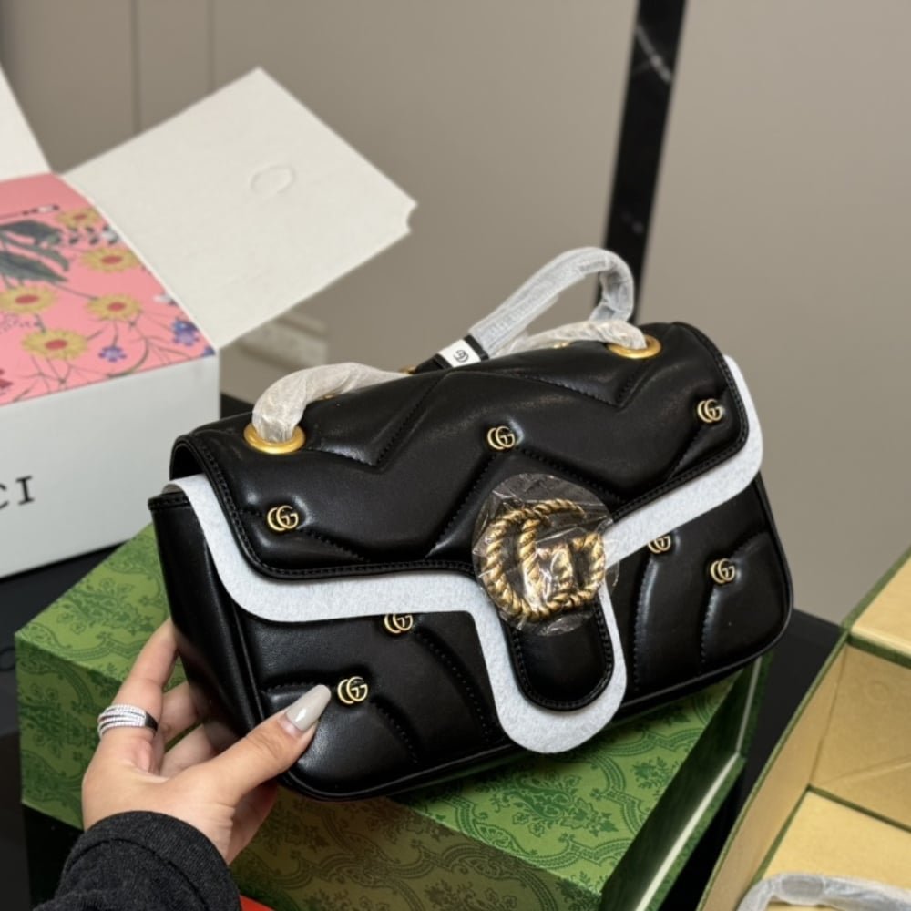 Gvc*1 Gg Marmont Small Shoulder Bag Black 26Cm 443497 Aacpg 1000