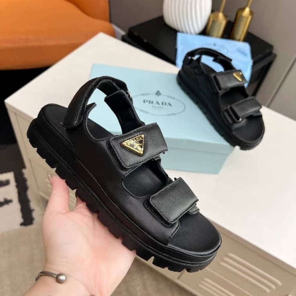 Pra*a Flat Nappa Leather Sandals Black 1X416N 038 F0002 F 020