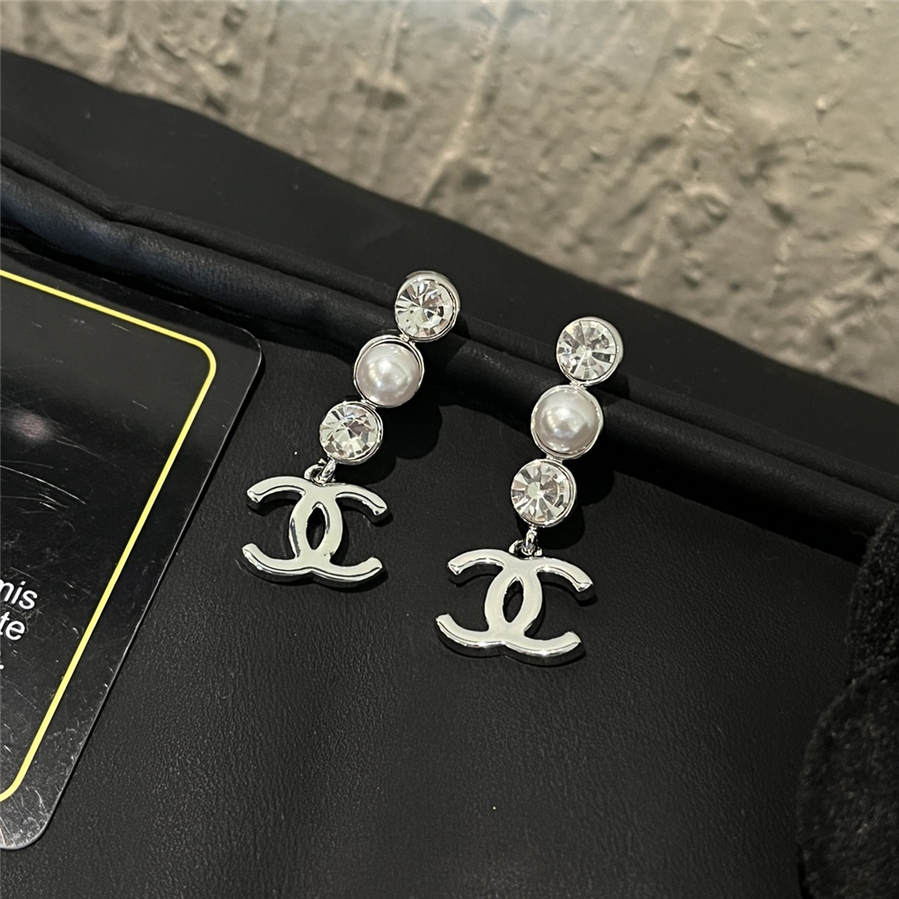 Ch**el Crystal Cc Pearl Drop Earrings Silver Abg202 B21707 U2865