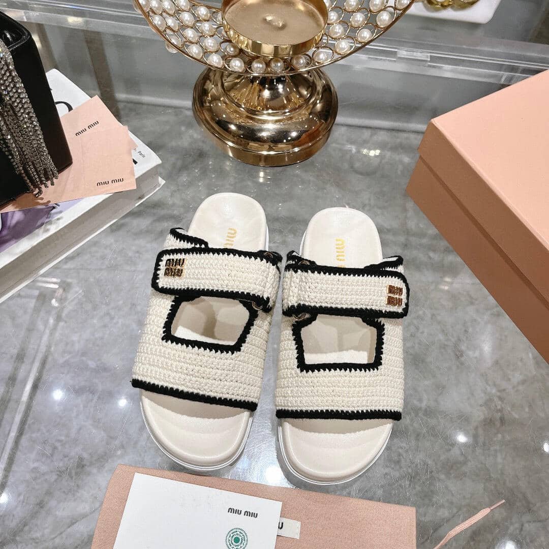 M1um1u Crochet Knit Slides White 5Xx641 2Cq2 F0A72 F 010