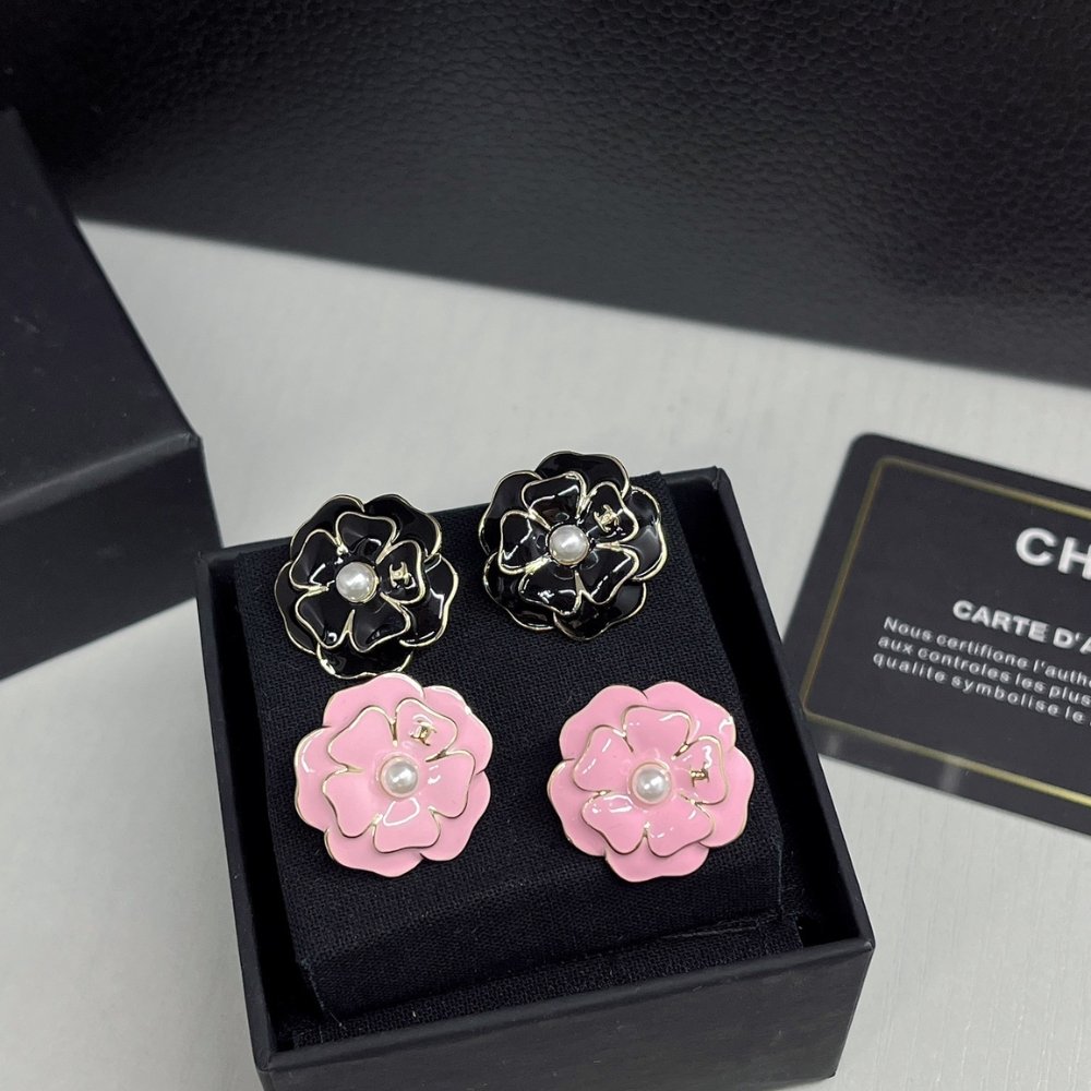 Ch**el Camellia Earrings Black