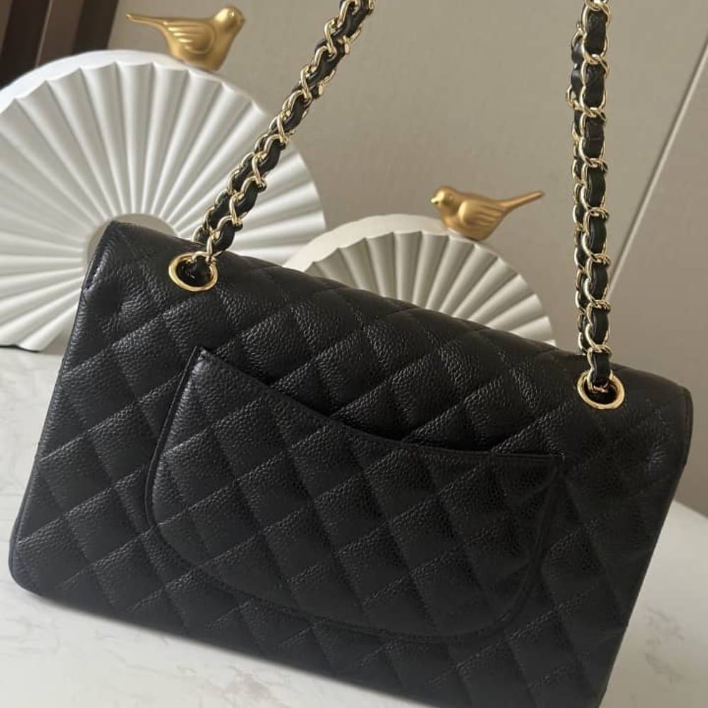 [S*per Vip 1:1] Ch**el Medium Classic Handbag Grained And Gold Tone Metal Black 25Cm A01113 Y01864 C3906