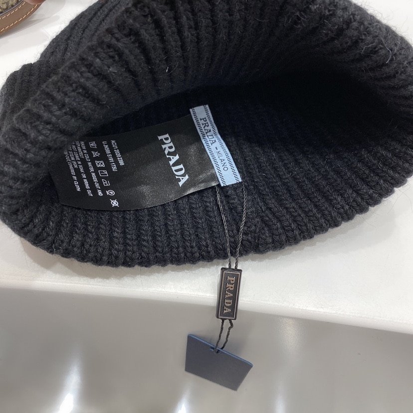 Pra*a Wool And Cashmere Beanie Silver Black Umd489 3Im F0002 S 211