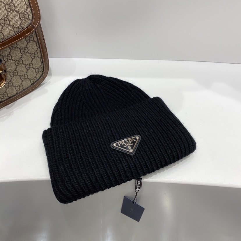 Pra*a Wool And Cashmere Beanie Silver Black Umd489 3Im F0002 S 211