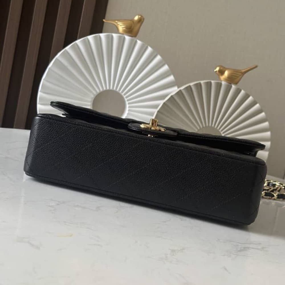 [S*per Vip 1:1] Ch**el Medium Classic Handbag Grained And Gold Tone Metal Black 25Cm A01113 Y01864 C3906