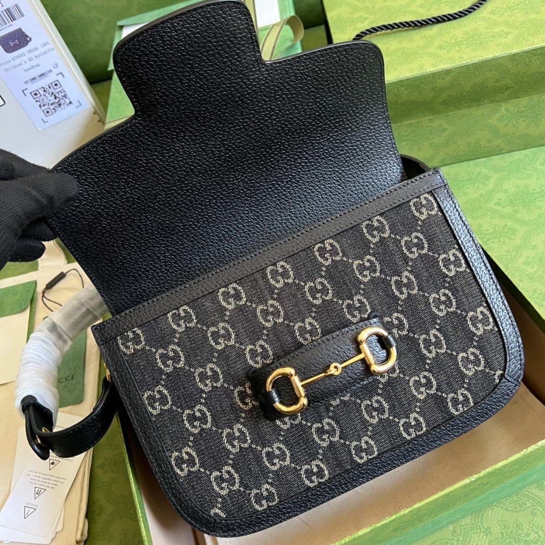 Gvc*1 Horsebit 1955 Original Gg Shoulder Bag Black Ivory 25Cm 602204 Un3Bg 1274