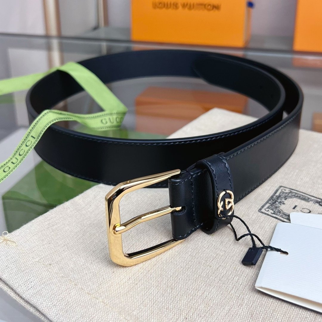 Gvc*1 Belt With Interlocking G Detail Black Leather 35Mm ‎673921 Ap00G 1000
