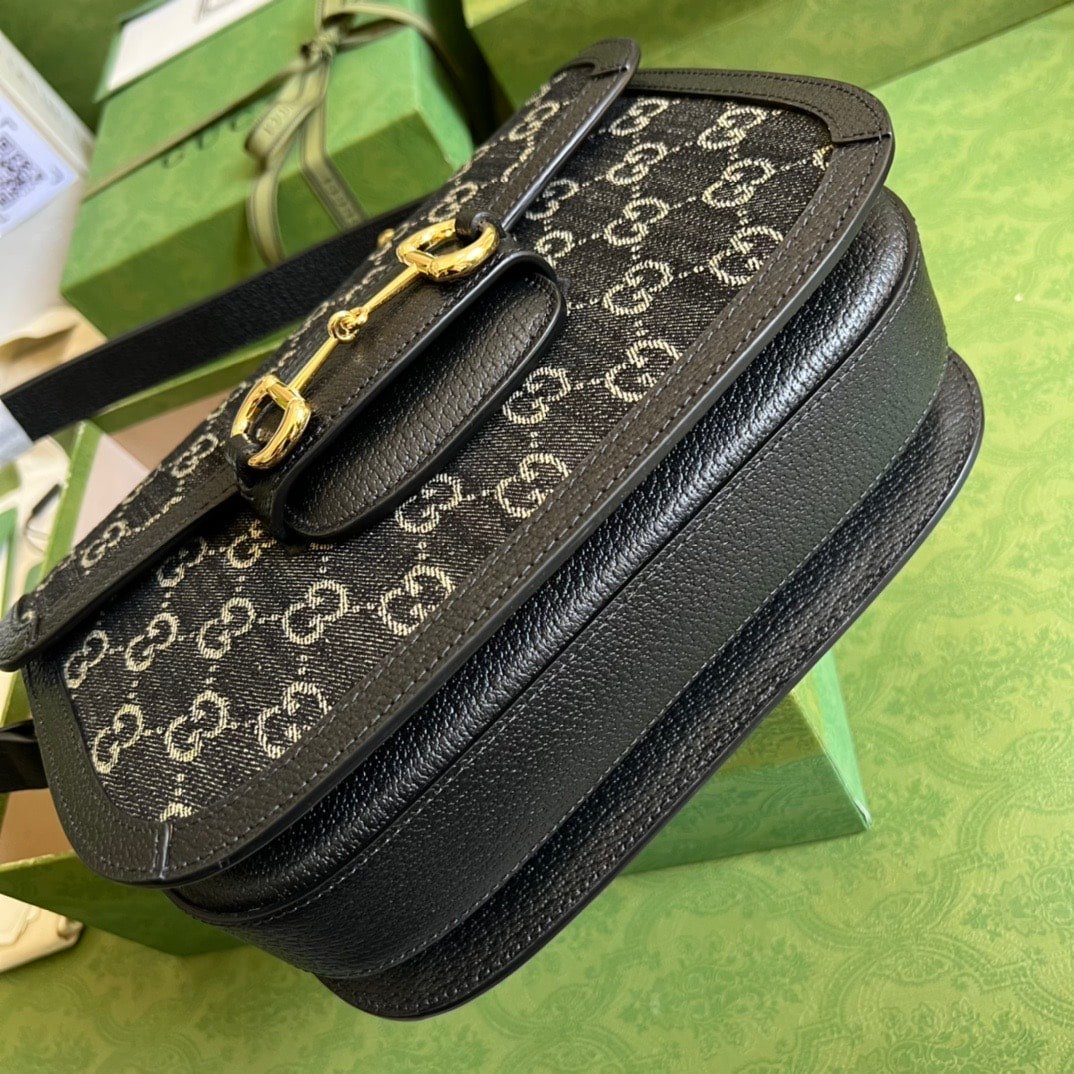 Gvc*1 Horsebit 1955 Original Gg Shoulder Bag Black Ivory 25Cm 602204 Un3Bg 1274