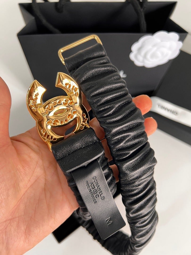 Ch**el Leather Belt With Swarovski Stone Variable 30Mm