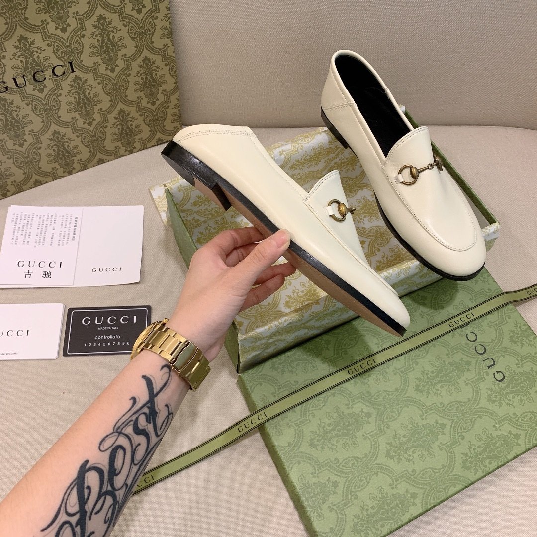 Gvc*1 Women’S Leather Horsebits Loafers White 414998 Dlc00 9022
