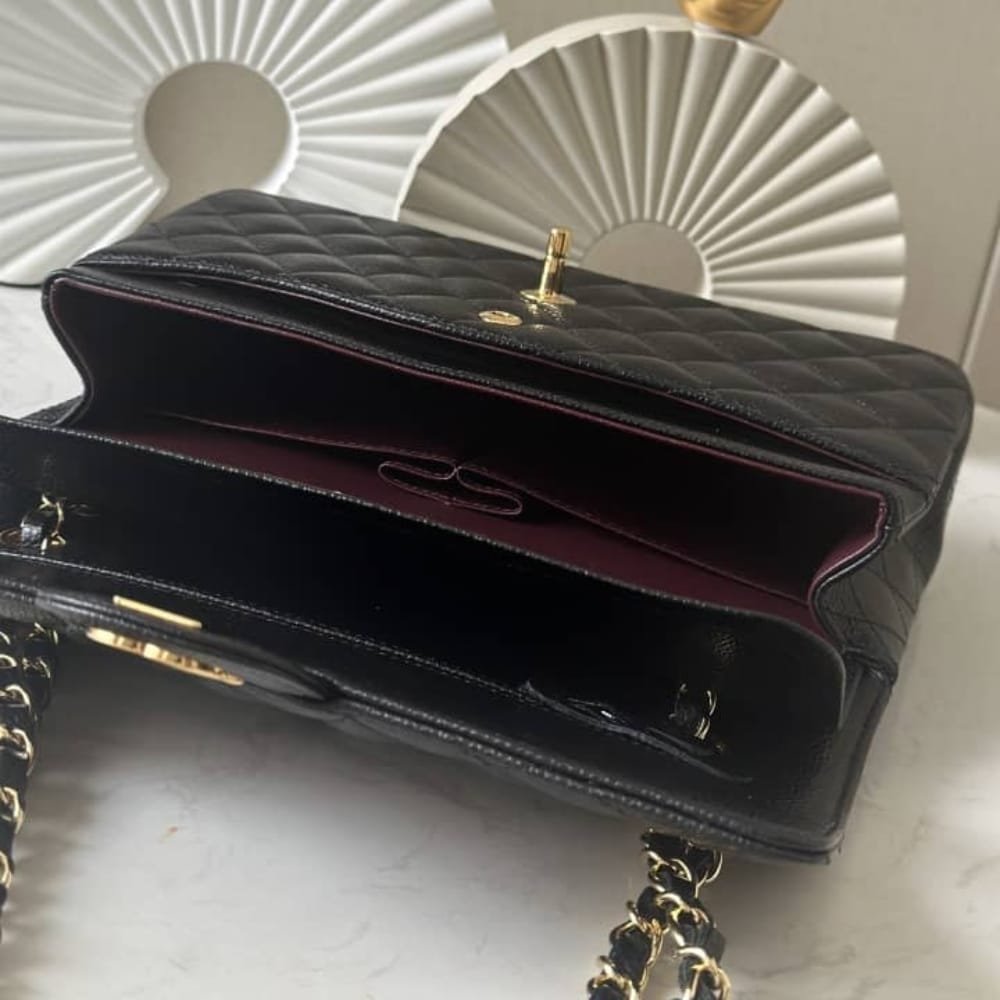 [S*per Vip 1:1] Ch**el Medium Classic Handbag Grained And Gold Tone Metal Black 25Cm A01113 Y01864 C3906