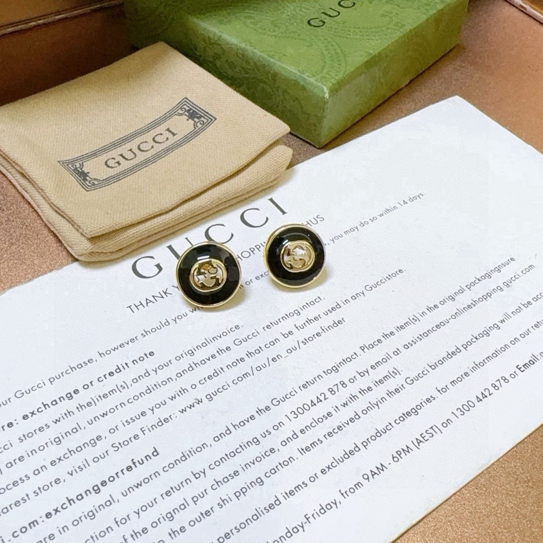 Gvc*1 Interlocking 18K Stud Earrings Gold And Black 786554 J85F0 8030