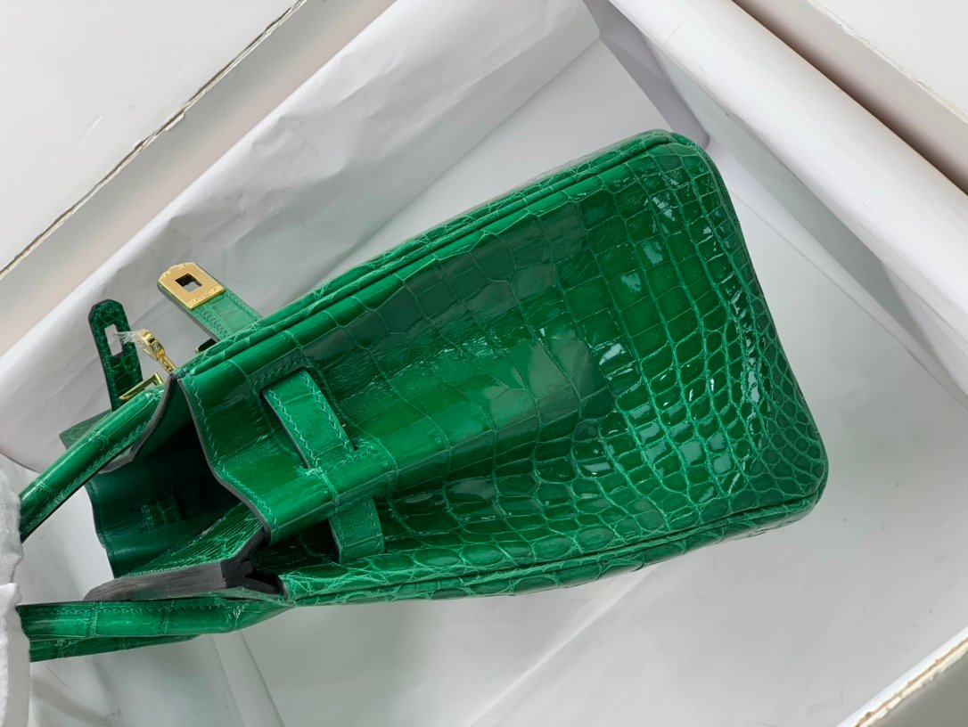 H**me5 Birkin 30 Crocodile Gold Toned Hardware Dark Green 30Cm