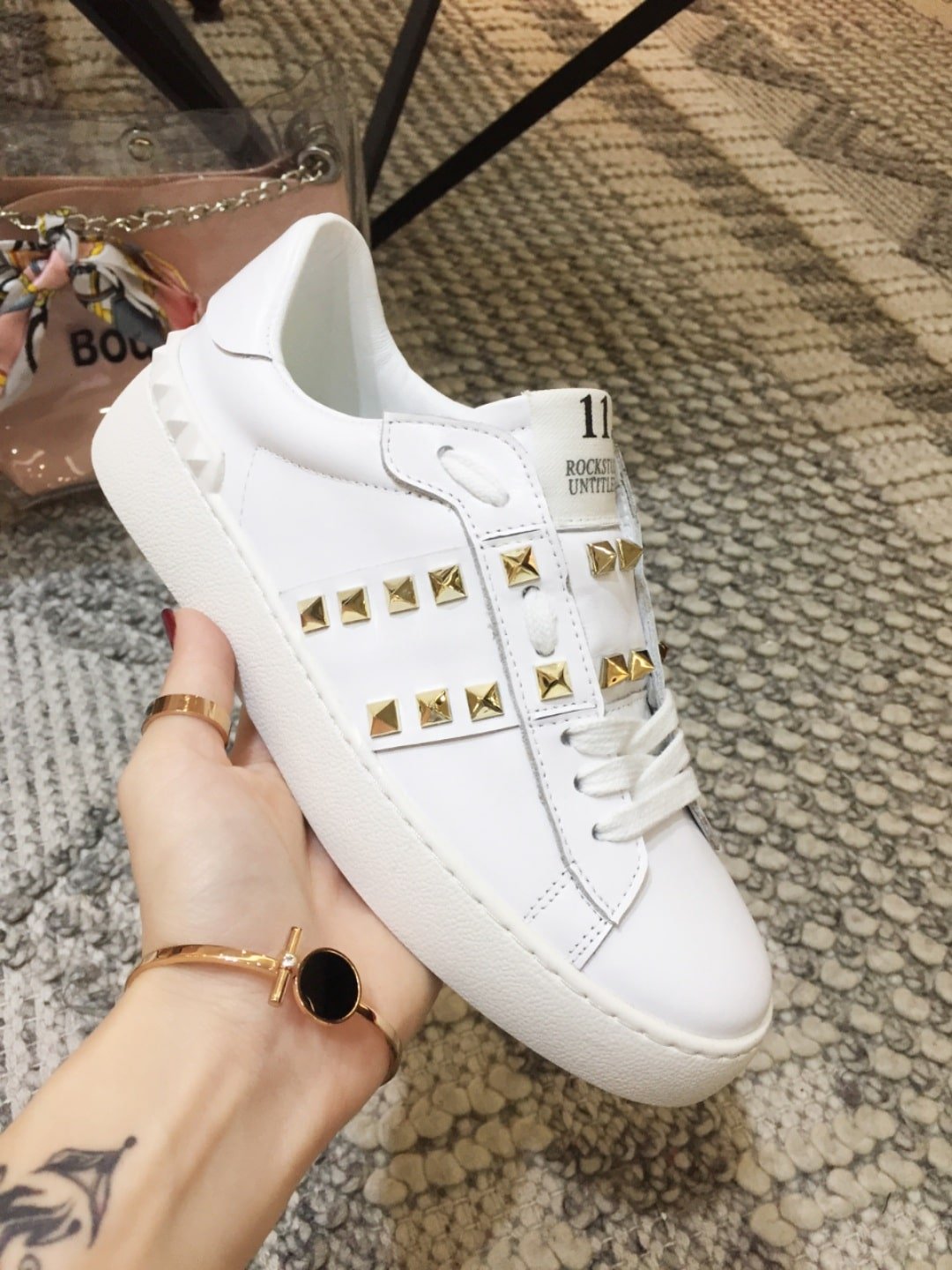 Va1e*ntin0 Calfskin Rockstud Untitled Sneaker Ys0931Bhs 0Bo
