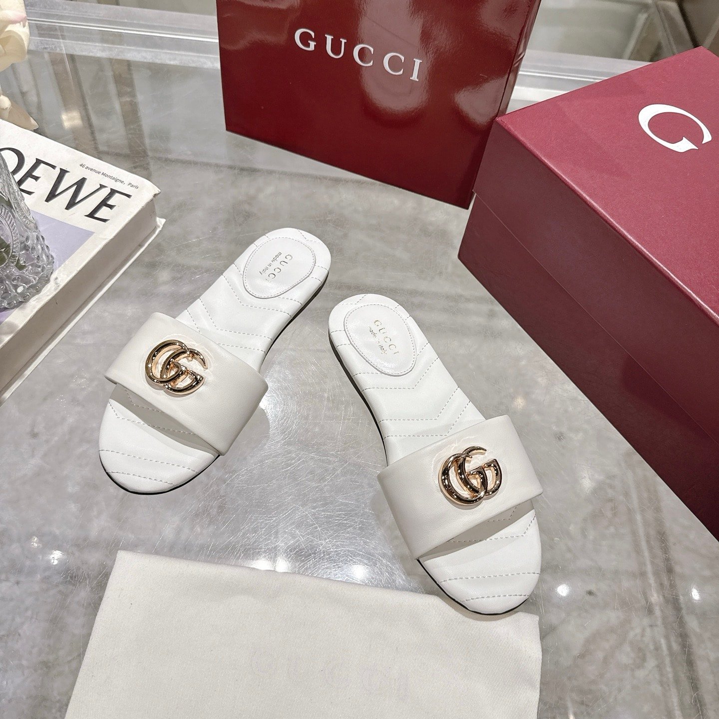 Gvc*1 Women Slide Sandal With Double G White 832449 Bko00 9540