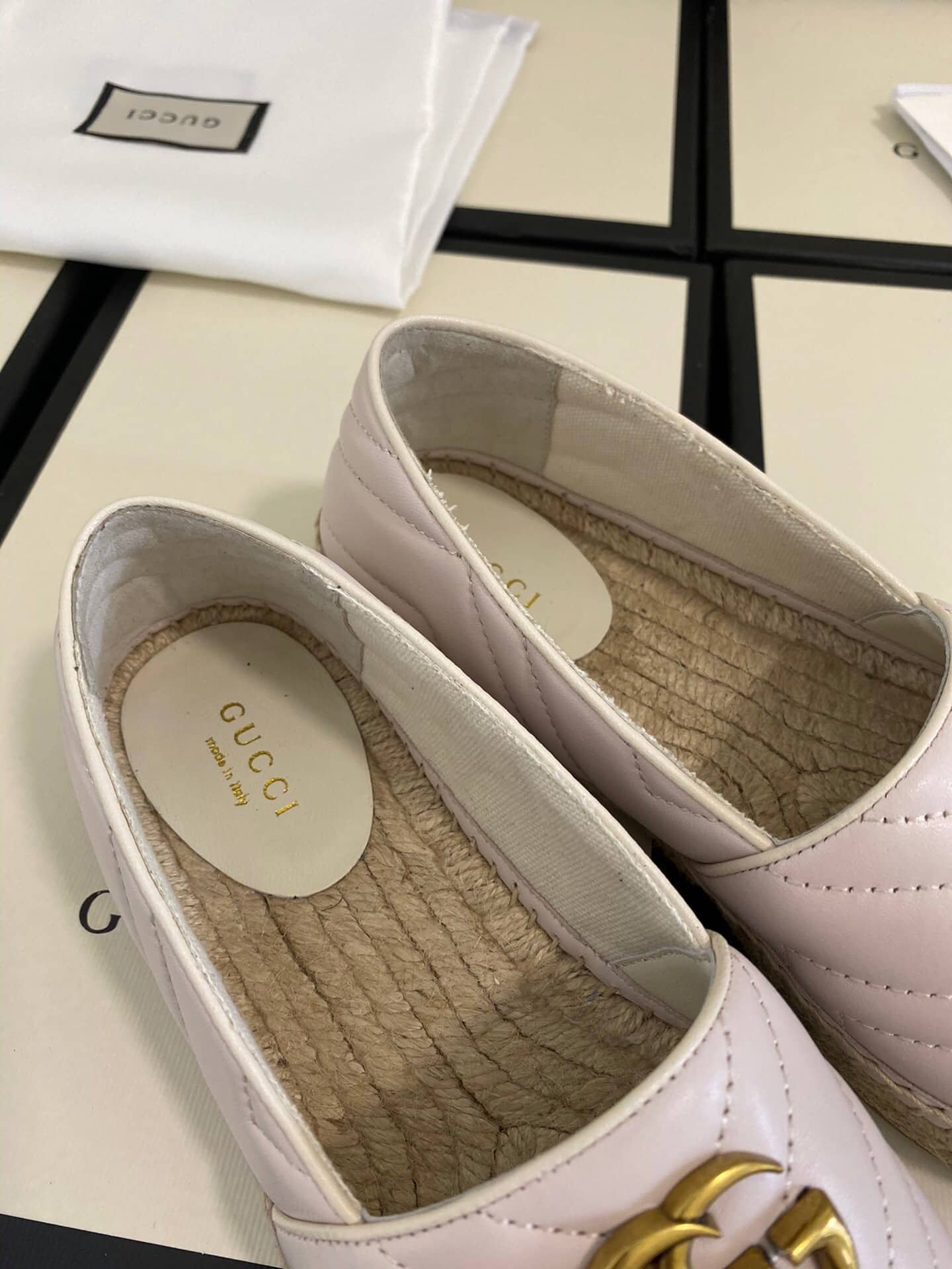 Gvc*1 Leather Espadrille With Double G White ‎551890 Bko00 1000