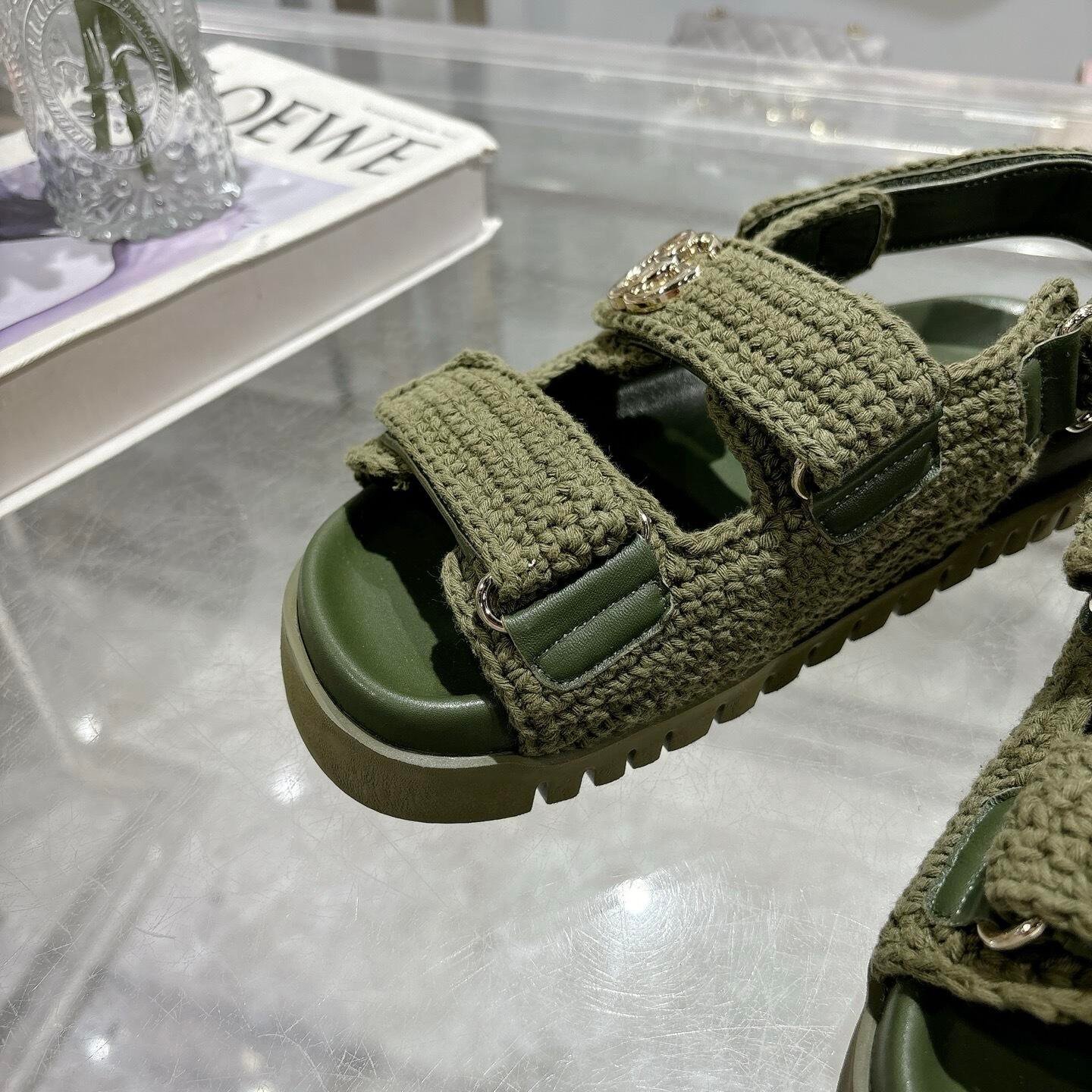 Gvc*1 Women Sandal With Double G Dark Green Crochet ‎835086 Faeq2 3037